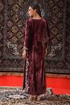 Shop_Sabe_Wine Velvet Embroidery Zardozi V Neck Long Kurta Set _at_Aza_Fashions