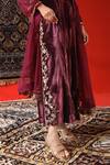 Shop_Sabe_Wine Velvet Embroidery Zardozi V Neck Long Kurta Set _Online_at_Aza_Fashions