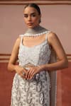 Shop_Sabe_Grey Net Embroidery Sequin Scoop Neck Pearl Kurta Set _Online_at_Aza_Fashions