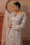 Buy_Sabe_Grey Net Embroidery Sequin Notched Zari Jaal Kurta Pant Set 