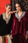 Buy_Sabe_Black Velvet Embroidery Zardozi V Neck Placement Short Kurta And Sharara Set 