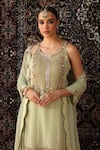 Buy_Sabe_Green Georgette Embroidery Pearl Round Kurta Sharara Set _Online_at_Aza_Fashions