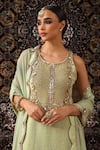 Sabe_Green Georgette Embroidery Pearl Round Kurta Sharara Set _at_Aza_Fashions