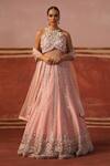 Buy_Sabe_Pink Georgette Embroidery Floral Halter Neck Mirror Lehenga Set _at_Aza_Fashions