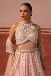 Sabe_Pink Georgette Embroidery Floral Halter Neck Mirror Lehenga Set _at_Aza_Fashions