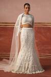 Buy_Sabe_Ivory Net Embroidery 3d Pearl Round Neck Fish Cut Lehenga Set _at_Aza_Fashions