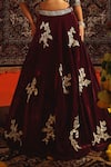 Sabe_Maroon Velvet Embroidery Floral Plunge Neck Zardozi Lehenga With Blouse _Online_at_Aza_Fashions