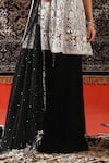 Buy_Sabe_Black Velvet Embroidery Floral V Neck Pearl Jaal Kurta Gharara Set _Online_at_Aza_Fashions