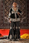 Buy_Sabe_Black Velvet Embroidery Floral Plunge Neck Peplum Kurta With Sharara _at_Aza_Fashions