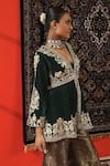 Sabe_Green Velvet Embroidery Floral Plunge Neck Gota Patti Peplum Kurta With Sharara _at_Aza_Fashions