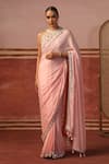 Sabe_Pink Chinon Embroidery Floral Halter Neck Zari Saree With Blouse _Online_at_Aza_Fashions