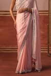 Buy_Sabe_Pink Chinon Embroidery Floral Halter Neck Zari Saree With Blouse _Online_at_Aza_Fashions