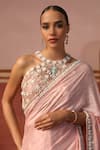 Sabe_Pink Chinon Embroidery Floral Halter Neck Zari Saree With Blouse _at_Aza_Fashions