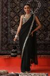 Buy_Sabe_Black Georgette Embroidery Mirror Plunge Neck Saree With Blouse _at_Aza_Fashions