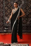 Sabe_Black Georgette Embroidery Mirror Plunge Neck Saree With Blouse _Online_at_Aza_Fashions