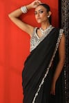 Buy_Sabe_Black Georgette Embroidery Mirror Plunge Neck Saree With Blouse _Online_at_Aza_Fashions