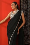 Shop_Sabe_Black Georgette Embroidery Mirror Plunge Neck Saree With Blouse _Online_at_Aza_Fashions