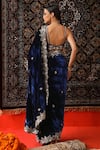 Shop_Sabe_Blue Silk Velvet Embroidery Floral Sweetheart Neck Hand Saree With Blouse _at_Aza_Fashions