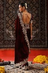 Shop_Sabe_Maroon Velvet Embroidery Floral Plunge Neck Hand Border Saree With Blouse _at_Aza_Fashions