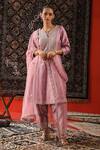 Buy_Sabe_Purple Silk Embroidery Floral Notched Neck Gota Patti Kurta Salwar Set _at_Aza_Fashions