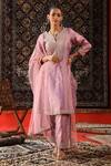 Sabe_Purple Silk Embroidery Floral Notched Neck Gota Patti Kurta Salwar Set _Online_at_Aza_Fashions