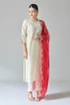 Buy_Samyukta Singhania_White Chanderi Embellished Prism Notched Round Neck Kurta With Pant _Online_at_Aza_Fashions