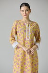 Samyukta Singhania_Yellow Cotton Print Blossom Round Neck Kurta With Pant _at_Aza_Fashions