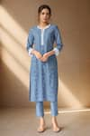 Buy_Samyukta Singhania_Blue Cotton Print Bandhani Round Neck Kurta With Pant _at_Aza_Fashions