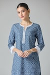 Samyukta Singhania_Blue Cotton Print Bandhani Round Neck Kurta With Pant _Online_at_Aza_Fashions