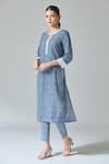 Samyukta Singhania_Blue Cotton Print Bandhani Round Neck Kurta With Pant _at_Aza_Fashions