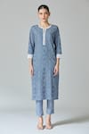 Buy_Samyukta Singhania_Blue Cotton Print Bandhani Round Neck Kurta With Pant 