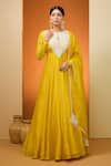 Buy_Neha Khullar_Yellow Silk Chanderi Embroidered Pearl Round And Cutdana Anarkali Set _at_Aza_Fashions