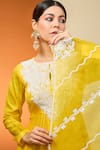 Neha Khullar_Yellow Silk Chanderi Embroidered Pearl Round And Cutdana Anarkali Set _Online_at_Aza_Fashions