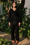 Buy_RAAS LIFE_Black Merino Wool Solid V Neck Pansy Wrap Top _at_Aza_Fashions