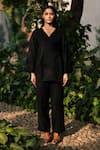 RAAS LIFE_Black Merino Wool Solid V Neck Pansy Top And Pant Co-ord Set _Online_at_Aza_Fashions