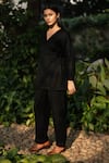 Buy_RAAS LIFE_Black Merino Wool Solid V Neck Pansy Top And Pant Co-ord Set _Online_at_Aza_Fashions