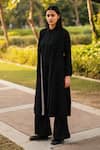 Shop_RAAS LIFE_Black Merino Wool Solid Open Alaska A-line Jacket _at_Aza_Fashions