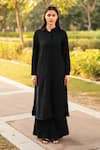 Buy_RAAS LIFE_Black Merino Wool Solid Collared Persian Lily Kurta With Pant _at_Aza_Fashions