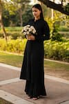 Shop_RAAS LIFE_Black Merino Wool Solid Collared Persian Lily Kurta With Pant _at_Aza_Fashions