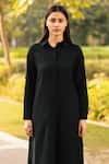 Buy_RAAS LIFE_Black Merino Wool Solid Collared Persian Lily Kurta With Pant _Online_at_Aza_Fashions