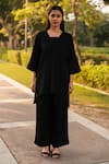 Buy_RAAS LIFE_Black Merino Wool Solid Square Dark Dimension Kurta With Pant _at_Aza_Fashions