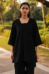 RAAS LIFE_Black Merino Wool Solid Square Dark Dimension Kurta With Pant _at_Aza_Fashions