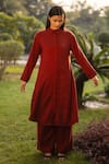 Buy_RAAS LIFE_Maroon Merino Wool Solid Collared Aleeza Long Tunic _at_Aza_Fashions