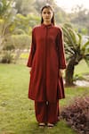 RAAS LIFE_Maroon Merino Wool Solid Collared Aleeza Long Tunic _Online_at_Aza_Fashions