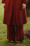 Buy_RAAS LIFE_Maroon Merino Wool Solid Collared Aleeza Long Tunic With Pant _Online_at_Aza_Fashions