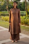 Buy_RAAS LIFE_Purple Merino Wool Woven Collared Aleeza Solid Long Tunic _at_Aza_Fashions