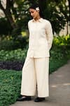 Buy_RAAS LIFE_Cream Merino Wool Solid Collar Neck Mahonia Shirt With Flared Trouser _at_Aza_Fashions