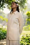 Buy_RAAS LIFE_Cream Merino Wool Solid Collar Neck Mahonia Shirt With Flared Trouser _Online_at_Aza_Fashions