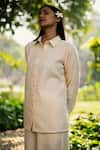 Shop_RAAS LIFE_Cream Merino Wool Solid Collar Neck Mahonia Shirt With Flared Trouser _Online_at_Aza_Fashions