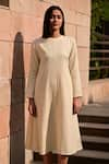 Buy_RAAS LIFE_Cream Merino Wool Solid High Round Neck Starflower Midi Dress _Online_at_Aza_Fashions